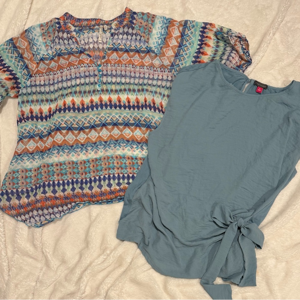 Patterned Multicolor and Solid Blue Women's Tops